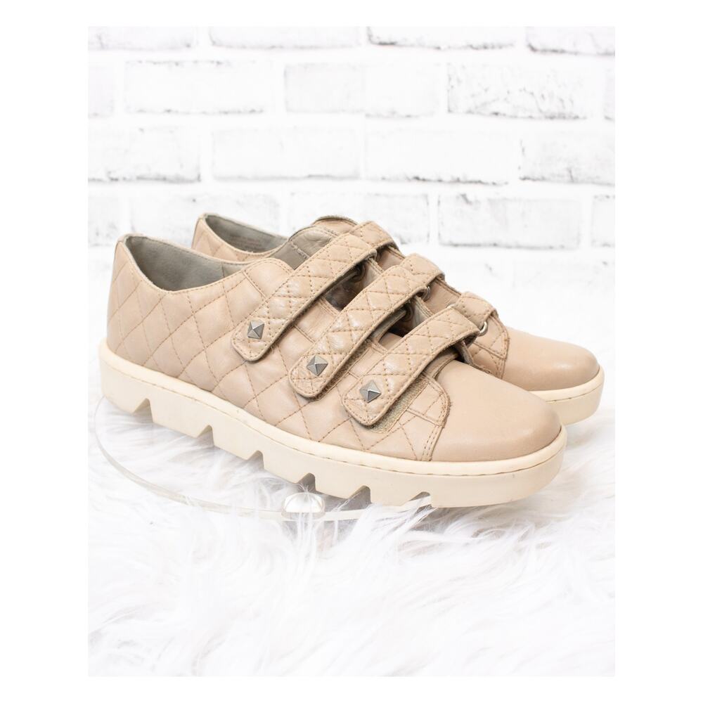 Bernardo Leather Sneakers Womens Size 9.5 Hook and Loop Tan Brown Stud Platform